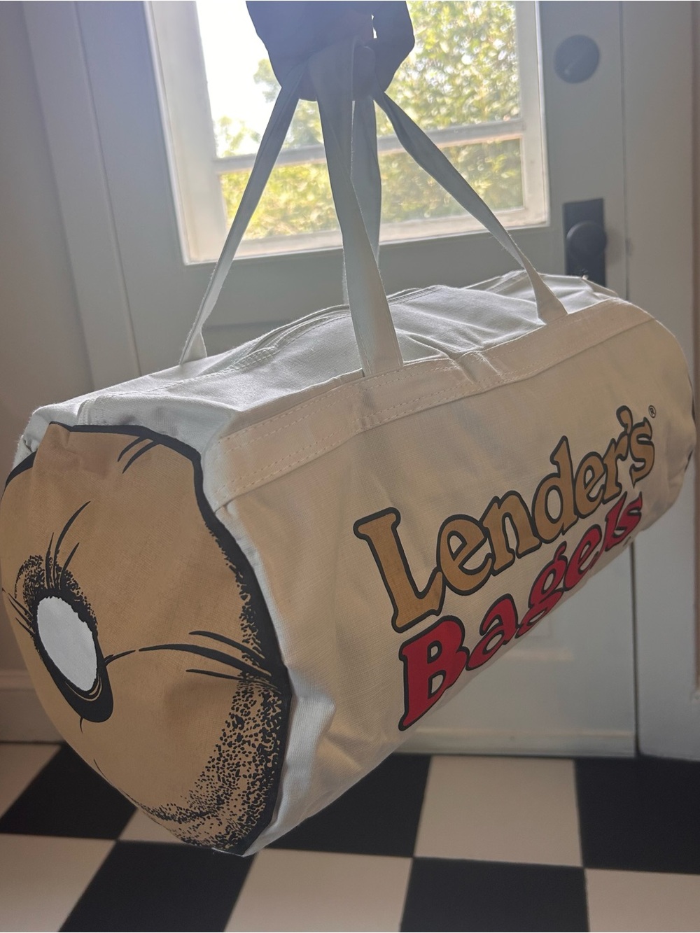 Ultra Rare “Lender's Bagels” Canvas Duffel Bag - White with Tan & Red Logo